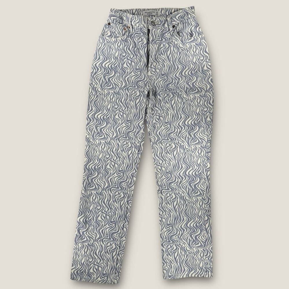 Abercrombie Curve Love 90s Straight Jeans 26‎ 2S Ultra High Rise Blue Zebra